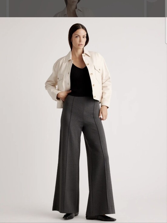 Quince Pants - Quince Charcoal High-Rise Ultra Wide-Leg Ponte Pants 30" Inseam